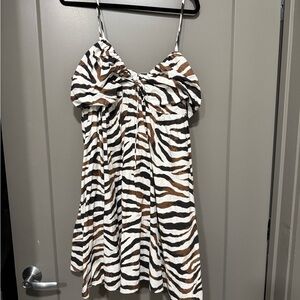 J. Crew Brown, Black and White Zebra-Print Mini Sundress